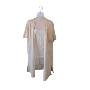 LOFT Striped Kimono Cardigan Open‎ Front Short Sleeve Lightweight Beige Tan S
